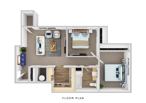 Floor plan for 2 beds, 1 bath, 819 sqft